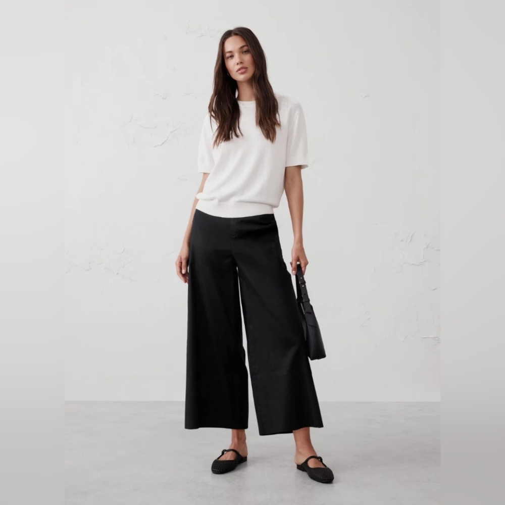 Banana Republic Wide-Leg Linen-Blend Cropped Pull-On Pant Small Black